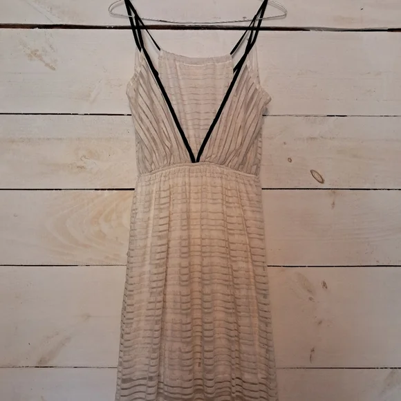 Anthropologie Racerback Sheer Maxi Tan Off White Dress By Maeve Size Small - Picture 5 of 10